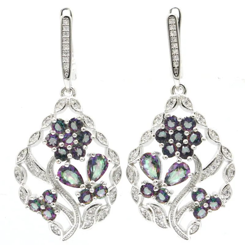 Новое поступление серебряные серьги 44 х21 мм с аквамариновым огнем и радужным