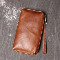 men genuine leather clutch bag new luxury mobile phone bags retro casual long wallets for male fashion card holder