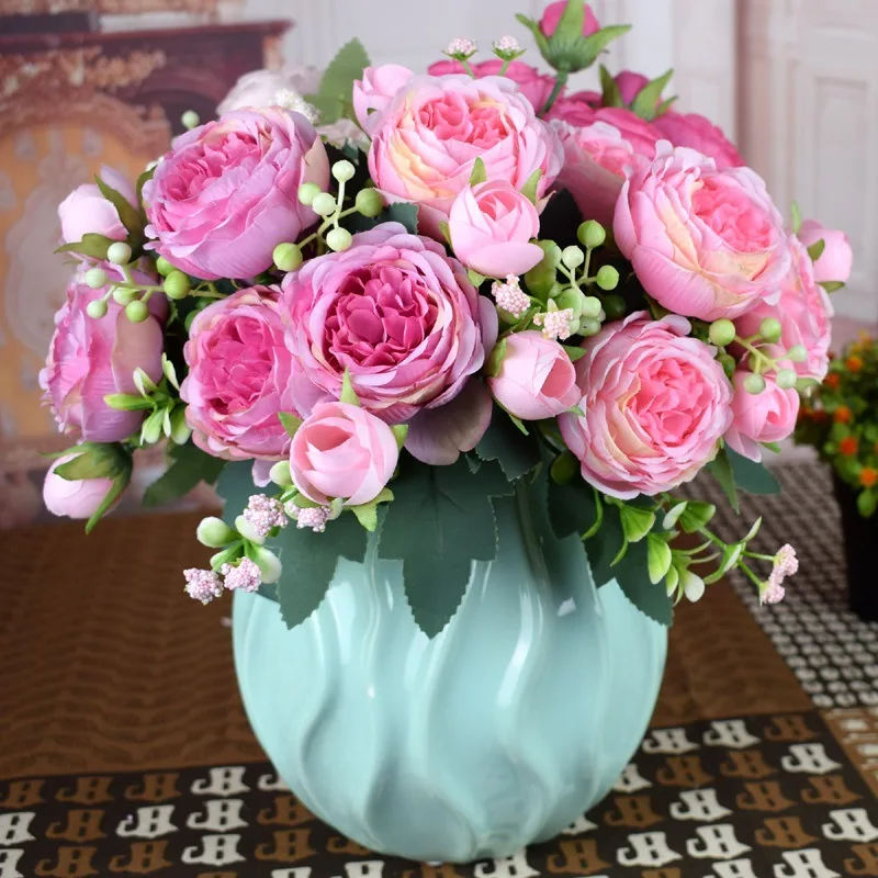 

1pcs 30cm Silk Artificial Peony Bouquet Flowers Decor For Valentines Day Gifts DIY Home Wedding Party Decoration Cheap Fake Flow