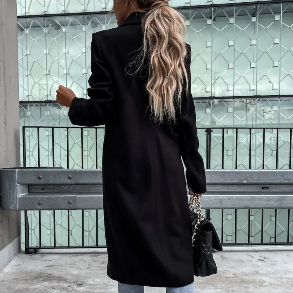 

Women Coat Solid Color Temperament Pocket Ladies Long Sleeve Button Placket Winter Overcoat Winter Overcoat for Outdoor