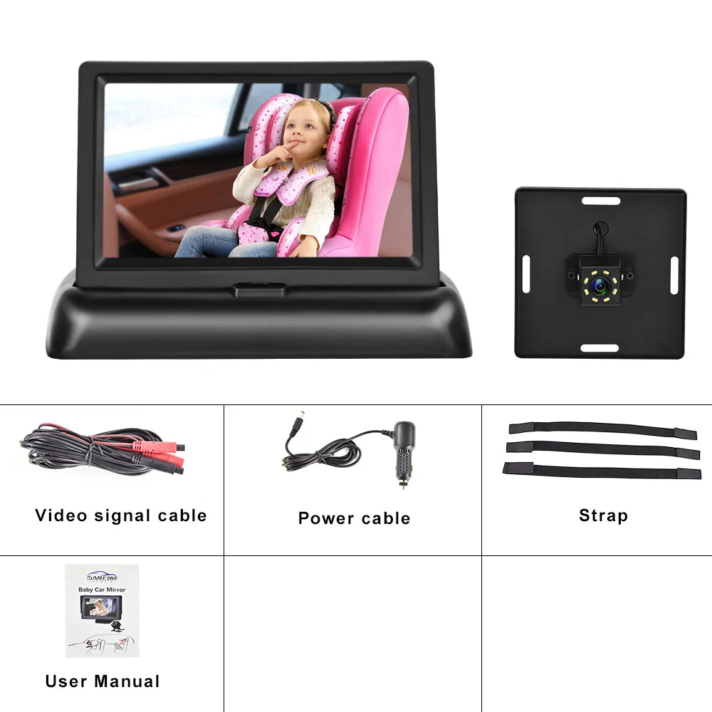 

AMPrime 4.3'' Car Monitor For Baby Mirror Adjustable Car Back Seat Rearview Facing Headrest Mount Child Kids Infant Baby Safety