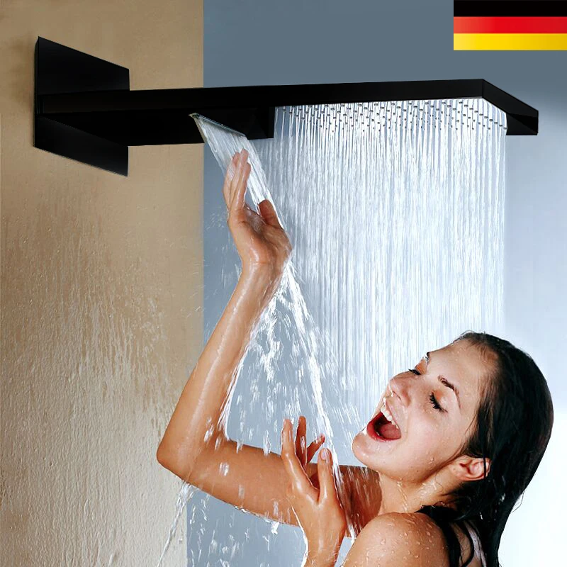 

Thermostatic Shower Faucet Matte Black Wall Mount Bathroom Faucet Set Rainfall Square Big Shower Head Bath Mixer Tap Chrome