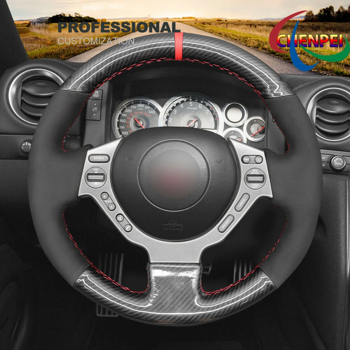 

DIY Hand-Sewn Black Synthetic Suede Car Steering Wheel Cover For Nissan GT-R (Nismo) 2009-2016 Car Interior Accessories
