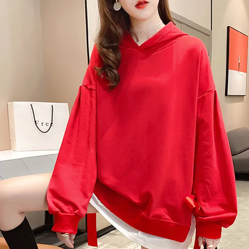 

Fashion new products spring and autumn vacation two loose large size mid-length pullover hooded sweater women sweatshirt women