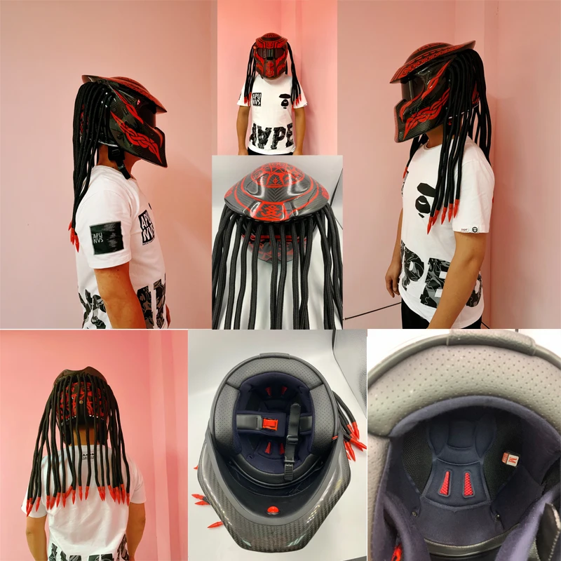 Рыцарь Хищник углеродное волокно мотоциклетный шлем полное лицо Железный Воин