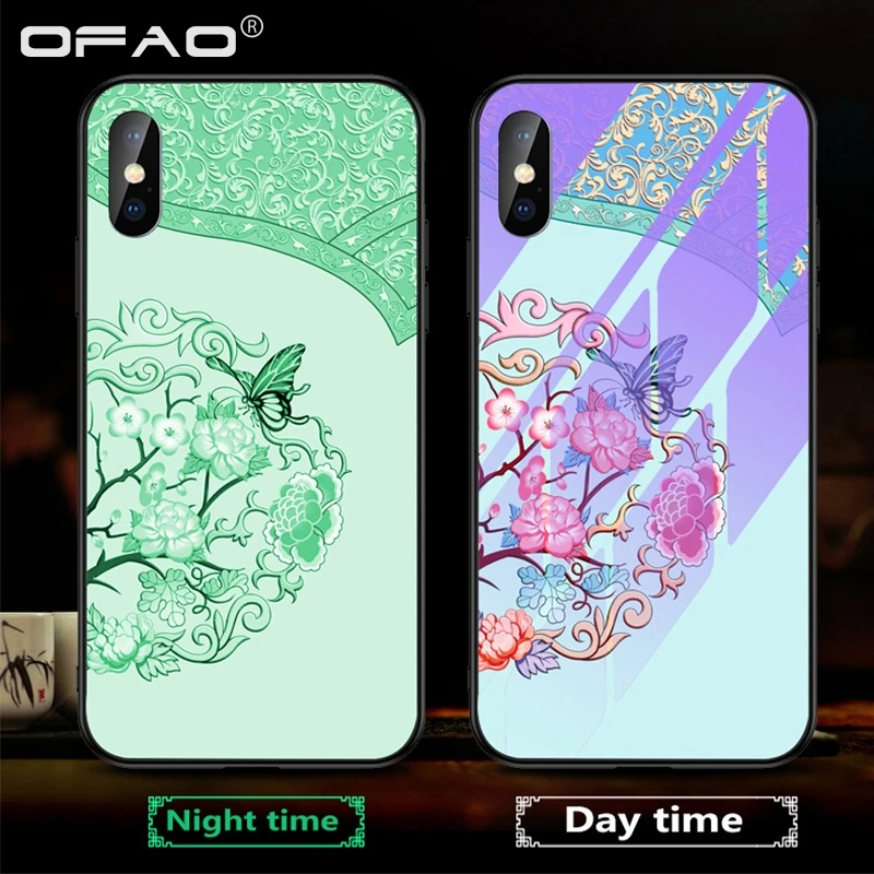 Светящиеся стеклянные чехлы для iPhone 11 Pro Max 2019 с фиолетовым светом XS XR X 8 7 6s Night Shine