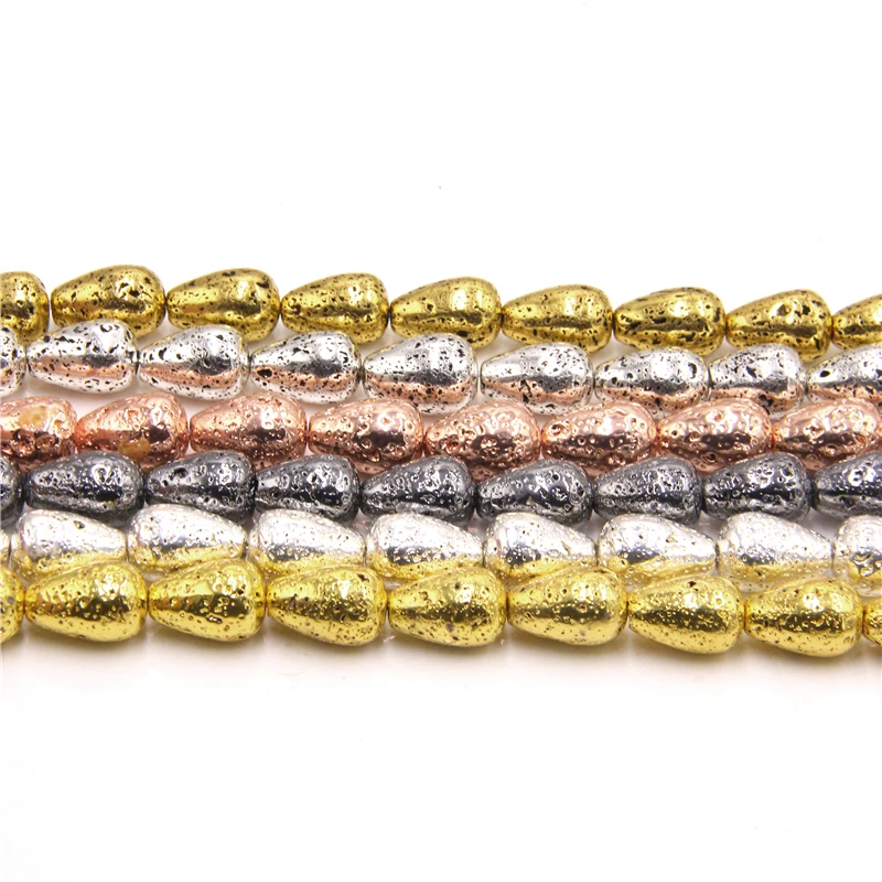 Натуральный лавовый камень капли воды бусины ручной работы золотой серебряный