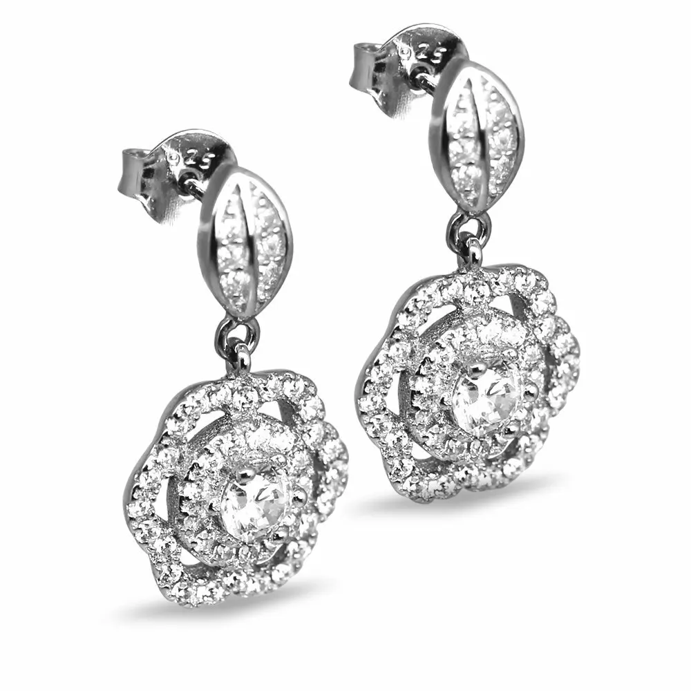 

Zircon Cubic Zirconia Leaf And Flower Design 925 Sterling Silver Earrings