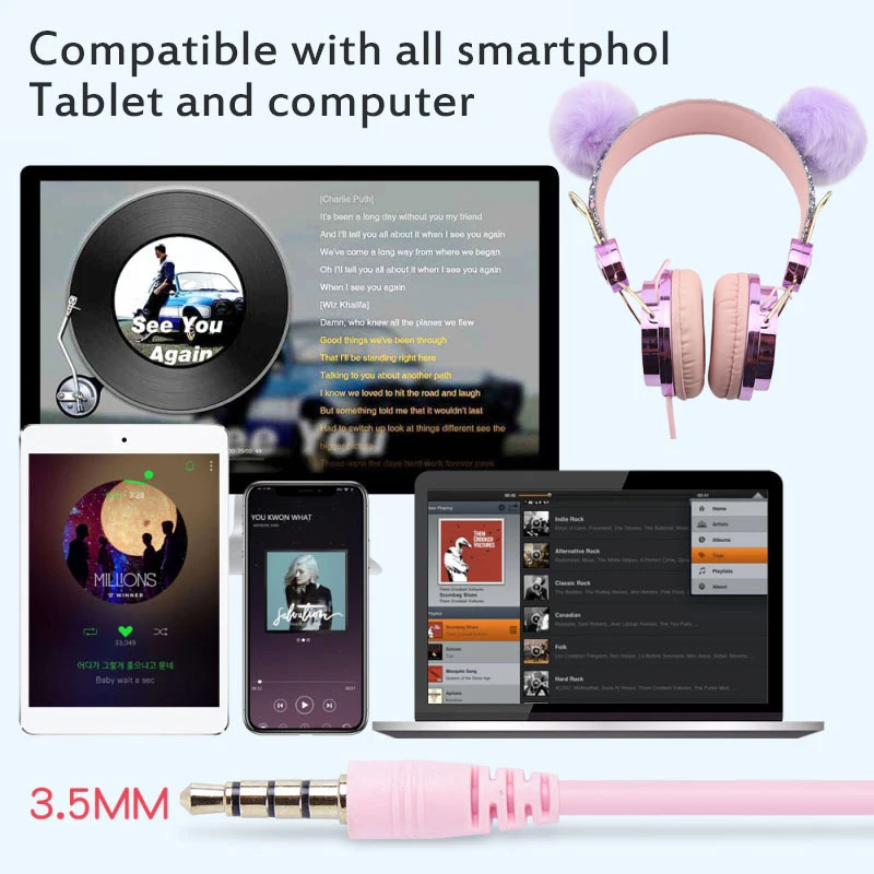 

Cute Kids Headphones Wired Earphones Cat Ear Cat Paw Girls Gift Headset HIFI Stereo Bass With Microhpone