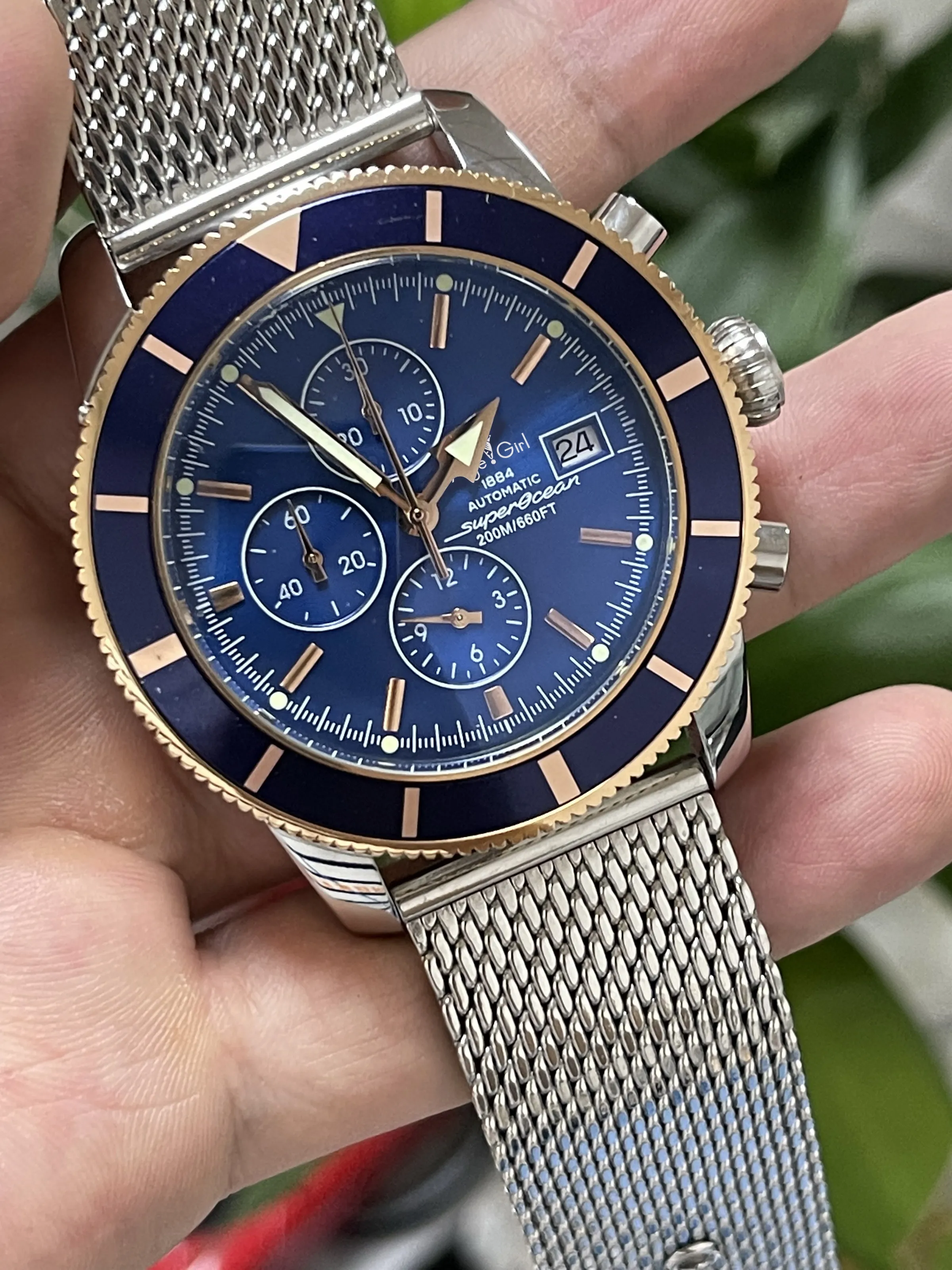 

Luxury New Men Quartz Chronograph Watches Black Blue Rose Gold Date Stainless Steel Bracelet Watch Calendar Sapphire 46mm
