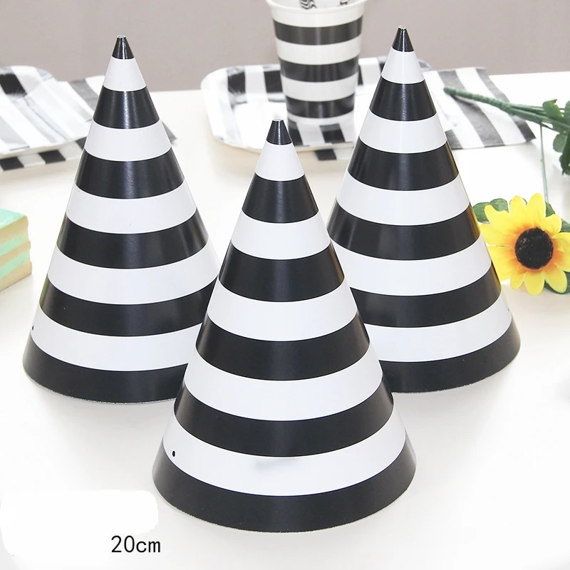 Одноразовый набор для вечеринки в черно белую полоску коробка пирожных попкорна