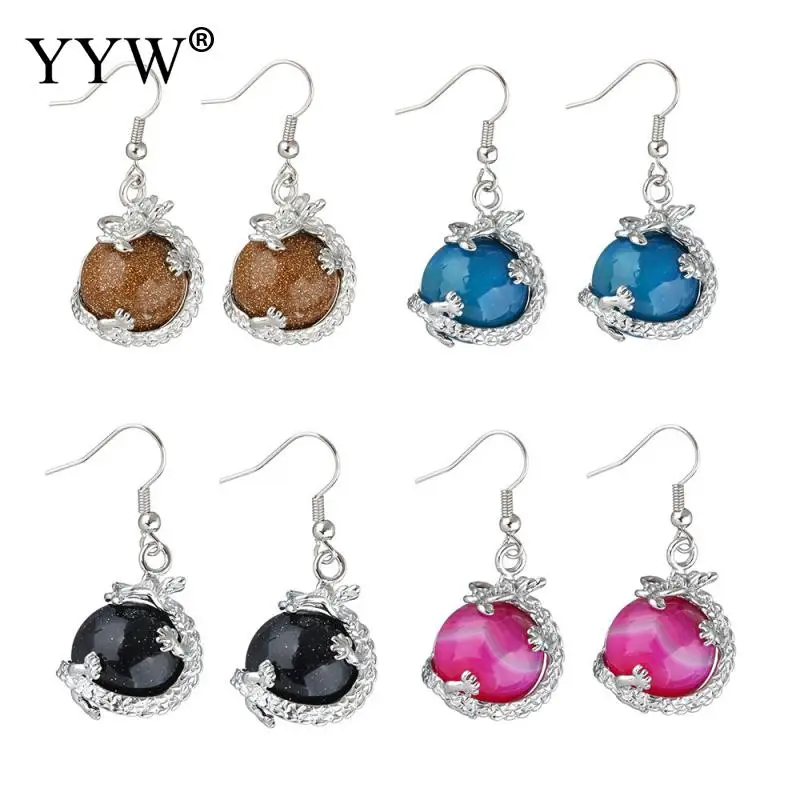 Серьги подвески в виде дракона из натуральных камней|Серьги-подвески| |