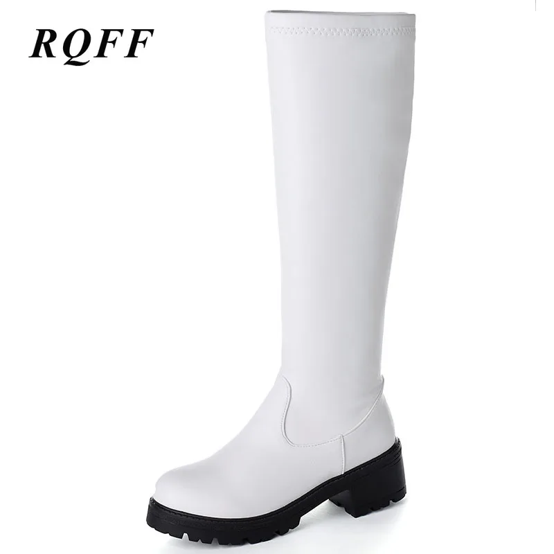 Женские сапоги до колена на платформе эластичные из искусственной кожи высоком