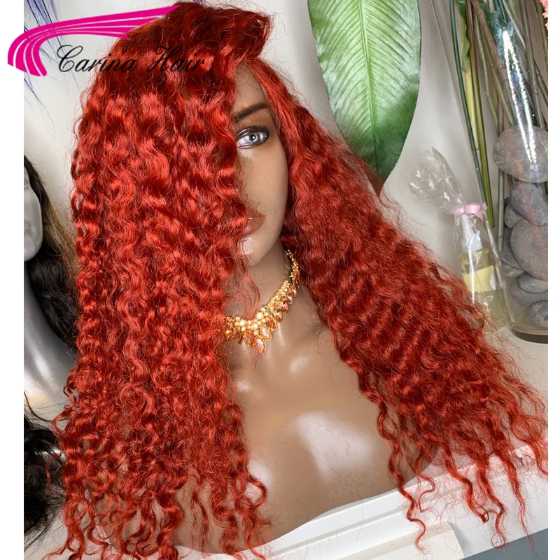 Парик из человеческих волос оранжевого и красного цвета для женщин 180% красный
