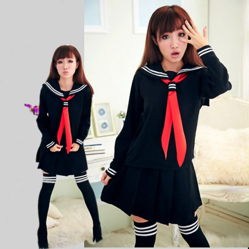 

JK Uniform Japanese School Students Fashion Dress Sailor Suits Black Navy for Girls Cosplay Costume Top Skirt Necktie