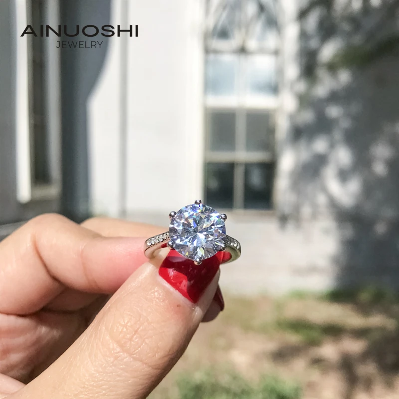 

AINUOSHI большая 925 карата круглая гравировка искусственная кожа для женщин Стерлинговое серебро обручальные кольца ювелирные изделия в подар...