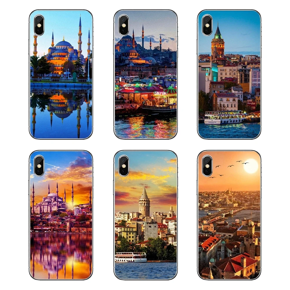 Пастельный вид ночного города Турции. Искусство для iPod Touch iPhone 4 4S 5 5S 5C SE 6 6S 7 8 X XR XS Plus MAX силиконовая обложка.