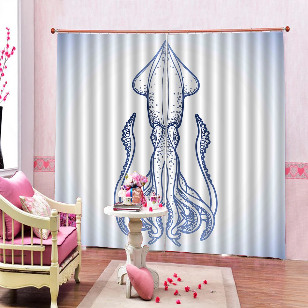 

Moden Curtain Marine Life Curtains for Window cuttlefish skull Ctopus Drapes Window Blackout Curtains Custom any size