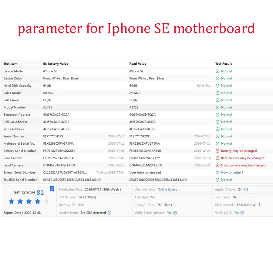 64 ГБ 100% оригинальная материнская плата для iphone SE без touch ID разблокированная 5SE с