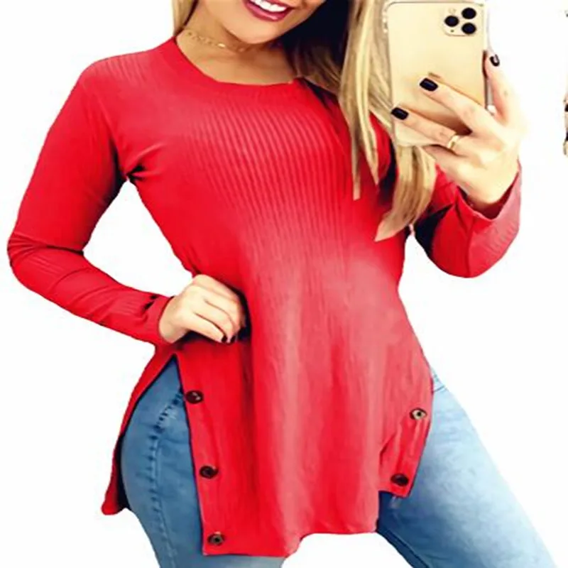 

Женская трикотажная футболка на пуговицах, с длинным рукавом