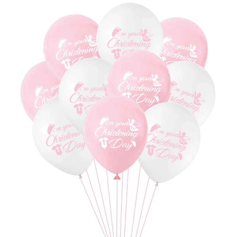15pcs 12inch On Your Christening Day Prited Latex Ballons Baby Feet Balloon For Baby Shower Baptism Birthday Party Decoration