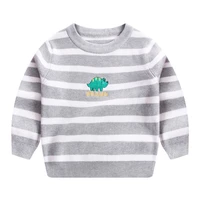 autumn and winter kids sweaters stripe boy embroidered dinosaur knitted pullover sweater round neck outerwear pure cotton