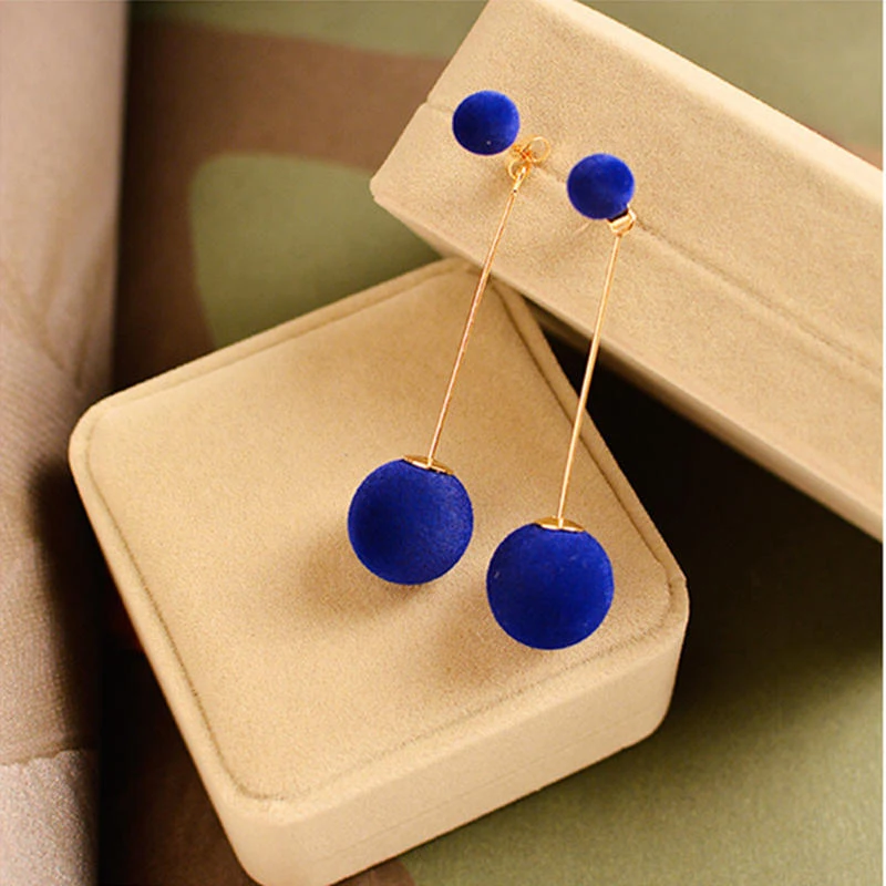 Модные серые синие серьги с плюшевыми шариками для женщин корейские
