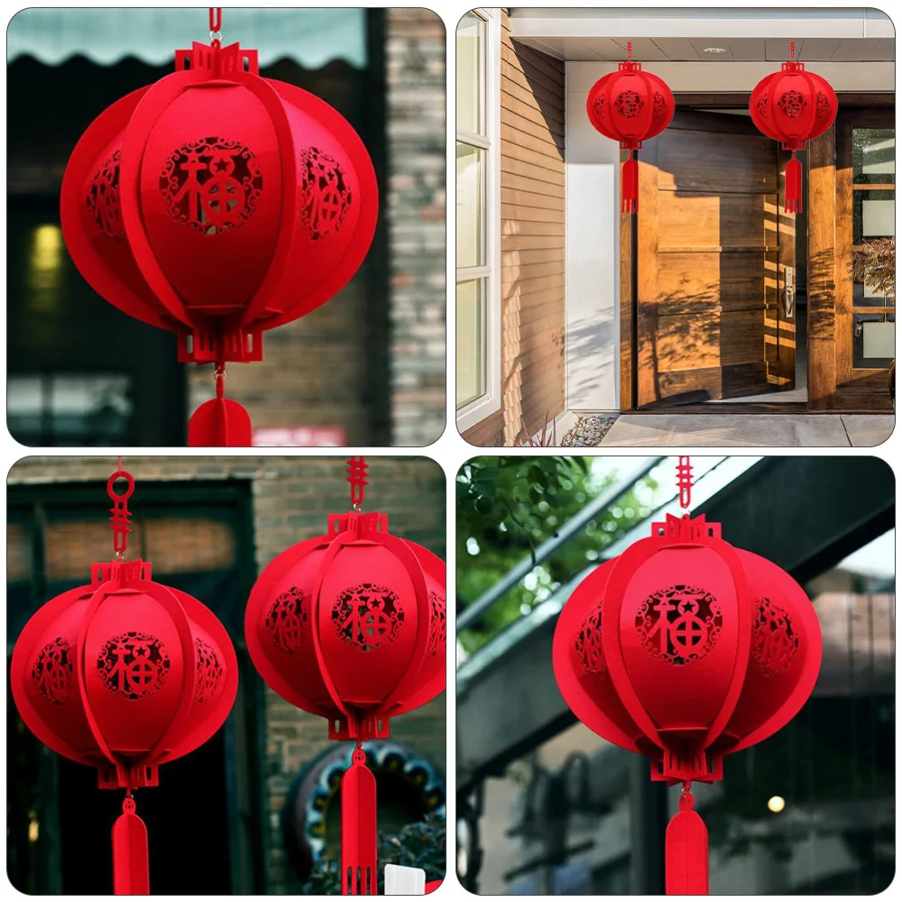 

2 Pcs Practical Hanging Decorations Non-woven Fabric Lantern Pendants (Red,)
