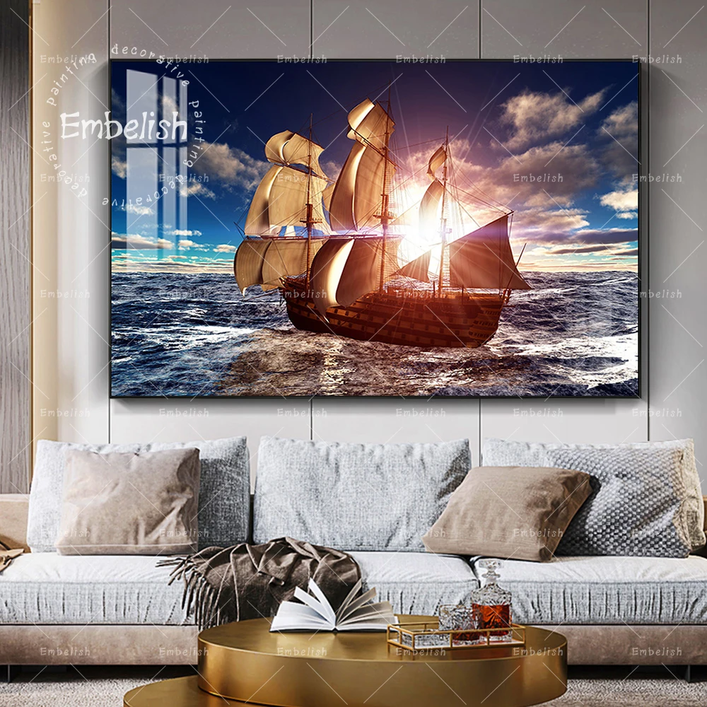 

1 Pieces Sailing Boat On The Sea Landscape HD Spray On Canvas Paintings Modern Home Decor Pictures For Living Room Wall Posters
