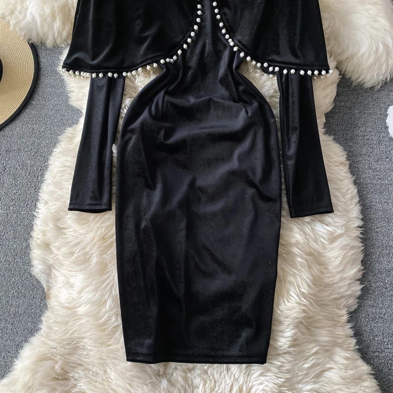 

Chinese style cheongsam cloak shawl two-piece autumn and winter new retro temperament velvet bag hip dress