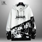Толстовка мужская составного кроя с капюшоном, свитшот с принтом в стиле хип-хоп, модная уличная одежда, повседневная одежда с прострочкой