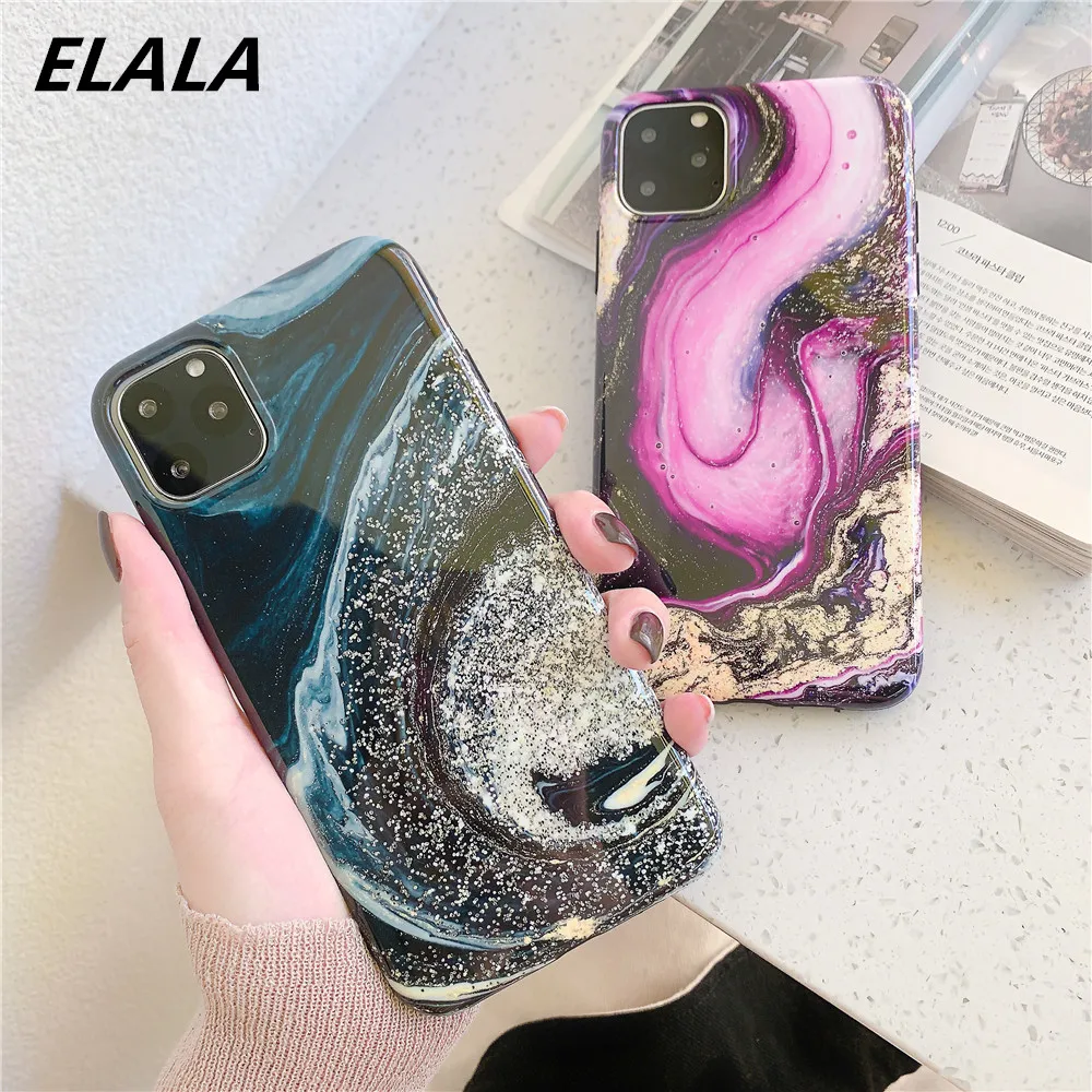 Глянцевый чехол ELALA с кристаллами и мрамором для iPhone 11Pro XR XS Max iphone X 7 6s 8Plus