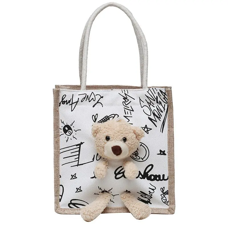 

2020 new winter cute bear sweet and fresh handbag cartoon student Joker portable cloth bag make up bags purses and handbags bag