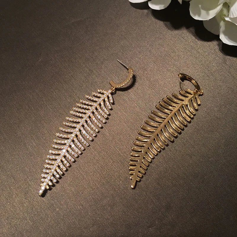 

S925 Silver Needle Golden Leaf Earrings Luxury Super Flash Zircon Earrings Dress Dinner Accessories Atmosphere Earrings