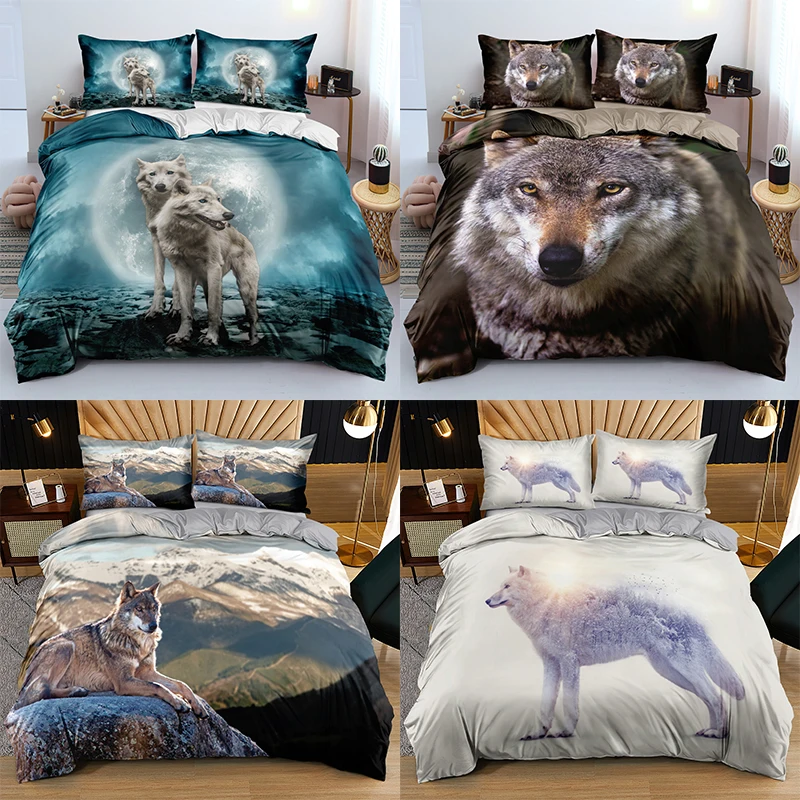 

3D Wolf-3 Duvet Cover Pillowcases 2-3pcs Single Twin Full Queen King Size Bedding Sets Home Textiles All Seasons Used