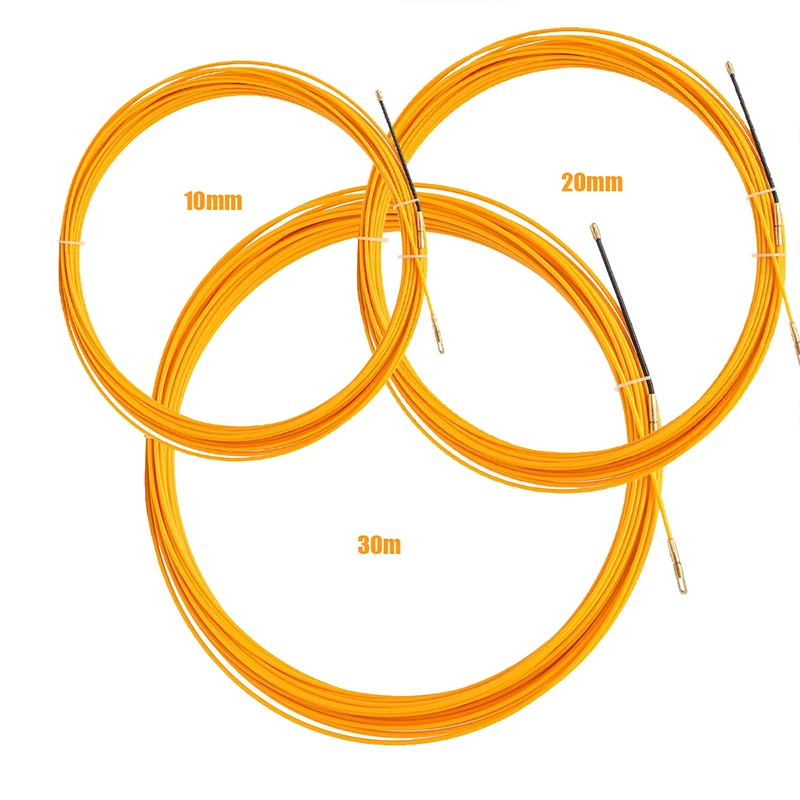 5/10/15/20/25/30M Cable Puller Fish Tape Yellow Cable Fiberglass Fish Tape Reel Puller Fiberglass Metal Wall Wire Conduit 3mm