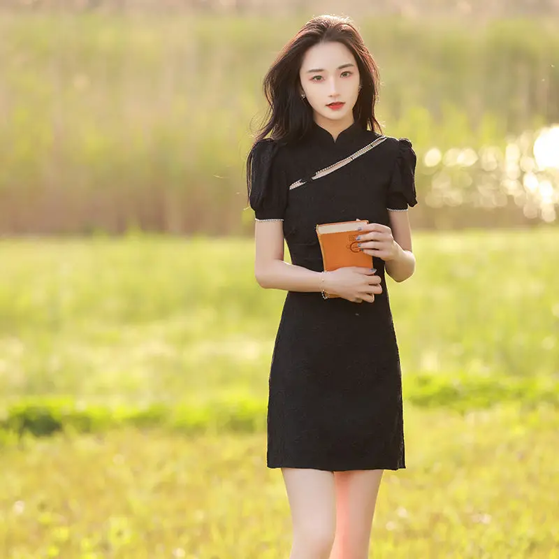 

French modified cheongsam summer girl young black little man