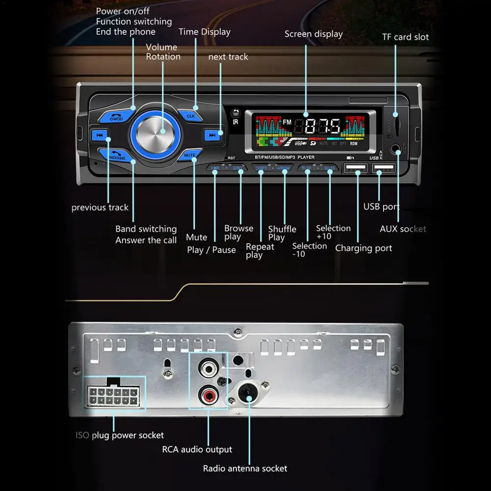 Автомагнитола 1DIN 12 В mp3-плеер FM-приемник 60Wx4 AUX/USB с дистанционным управлением на