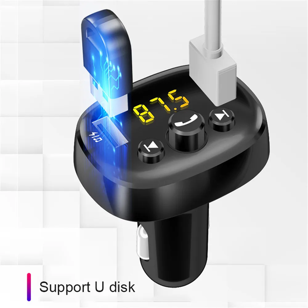 

Black Fm Transmitter Bluetooth Handsfree Car Kit Wireless Car Mp3 Player Usb Car Charger 5V 3.1A 2 Port Aux Fm Modulator Mf-A1