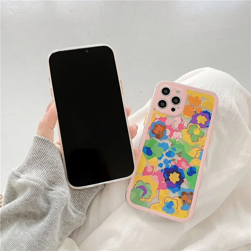 

Cute Rainbow Flower Phone Case For iPhone 12 mini 11 Pro Max 7 8 Plus SE 2020 X XR XS Max Fashion Starry Shell Soft Clear Coque