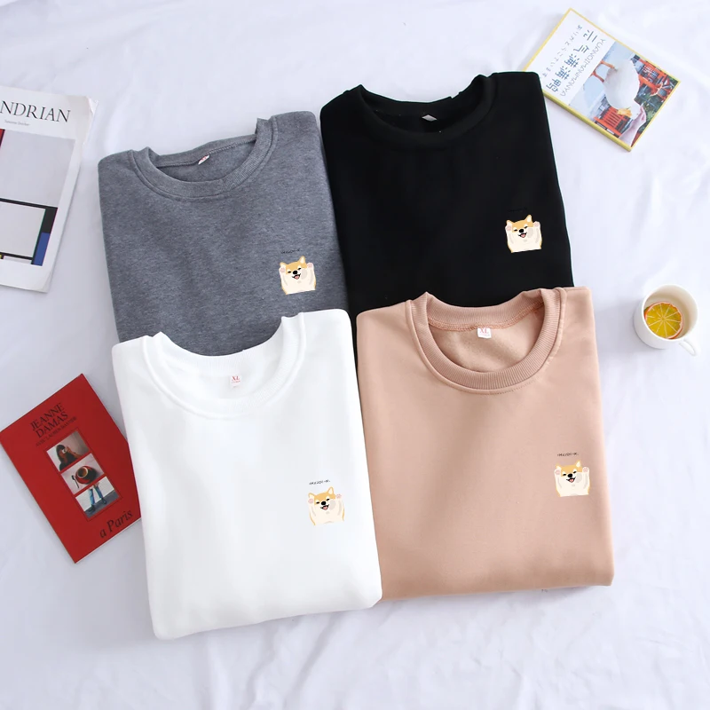 

Male's Spring Autumn Casual Hoodies Sweatshirts Unisex Shiba Cartoon Thicken Long Sleeve Streetwear Streetwear Thicken