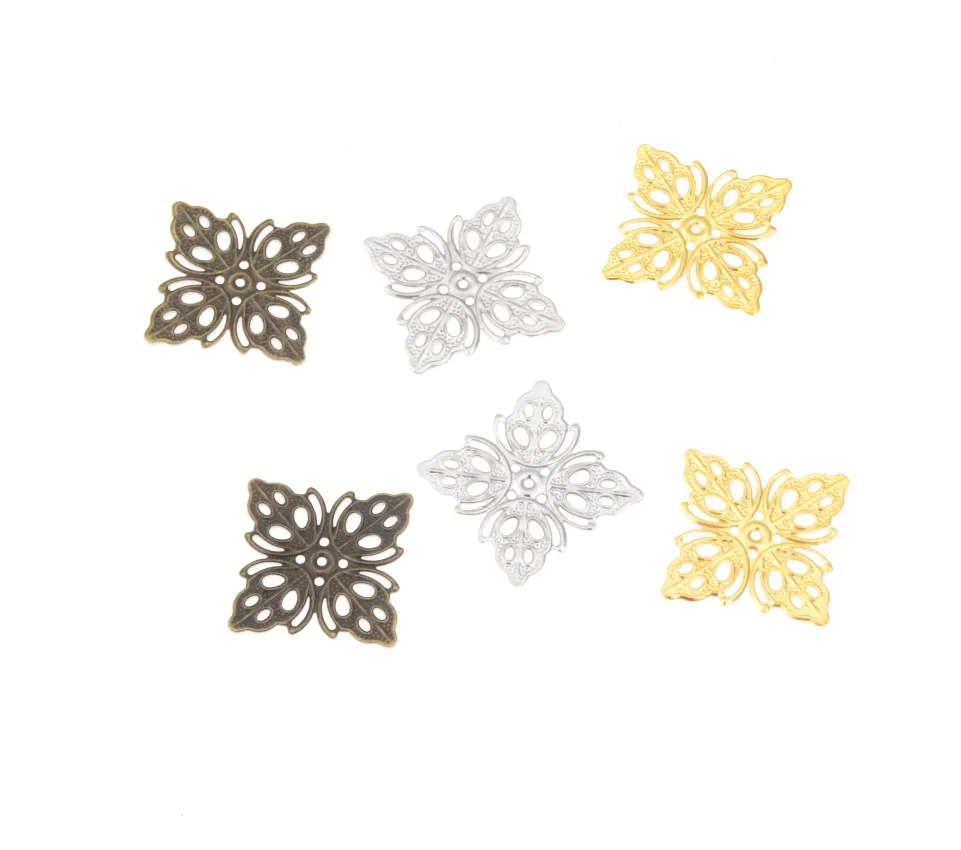 

Free shipping 20Pcs Embellishment Findings Filigree Connectors Square Metal Crafts Decoration DIY Leaf 25x25mm