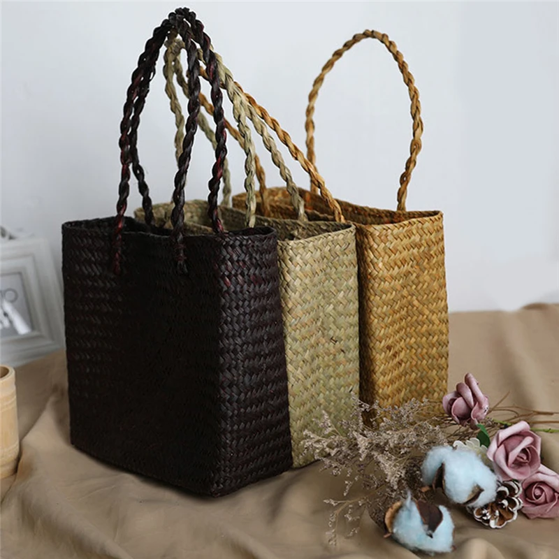 Женская сумка летняя пляжная винтажная ручная соломенная из ротанга Большая