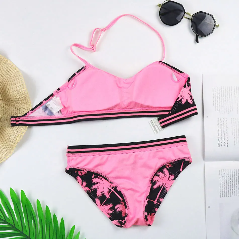 Купальник для девочек с пальмовым деревом укороченный топ комплект бикини