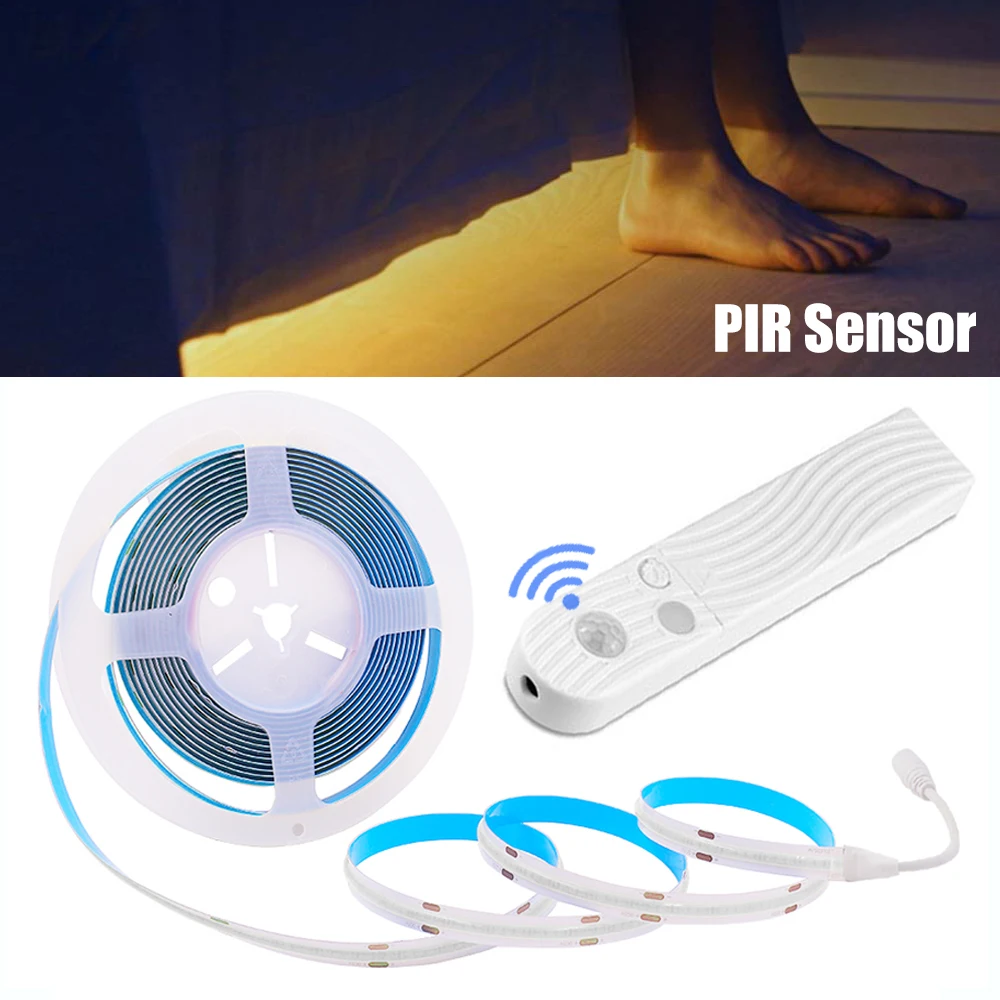

USB Battery COB LED Strip with Motion Sensor Flexible COB Strip 320leds/m High Density LED Diode Tape For Cabinet Bedroom