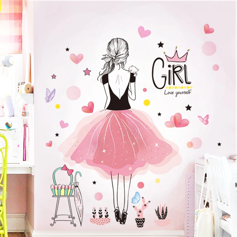 [SHIJUEHEZI] настенные виниловые наклейки для девочек с героями мультфильмов ФЕЯ