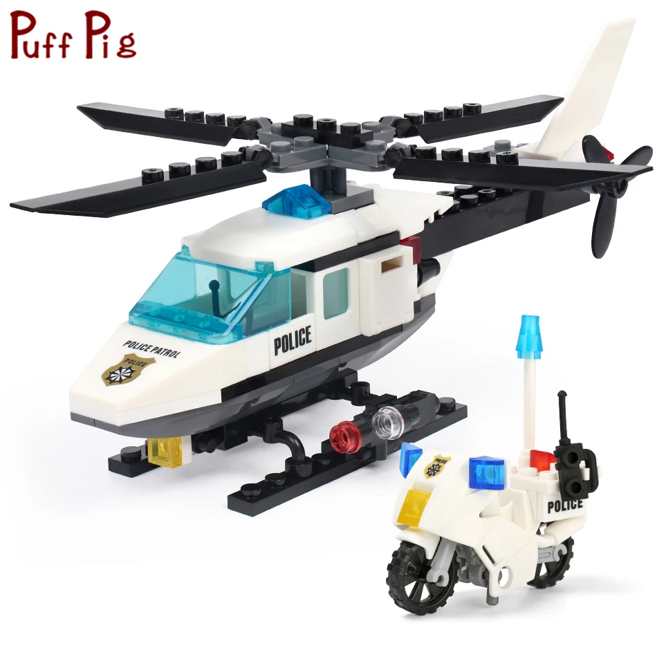 Вертолет городской полиции Air Force самолет мотоцикл строительные блоки военные