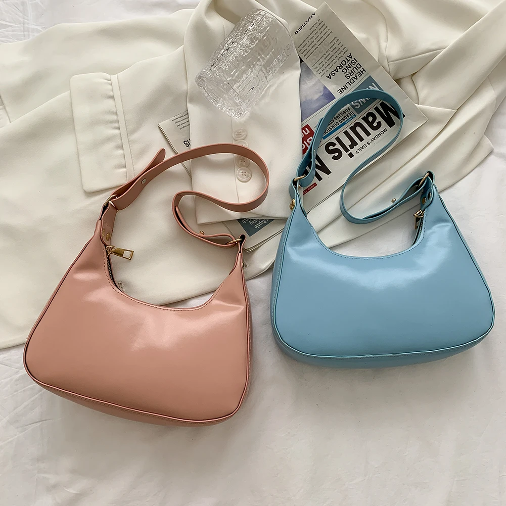 

Модная женская сумка-хобо из искусственной кожи, однотонная сумка через плечо, маленькие дамские сумочки, кошелек