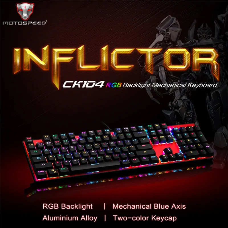 motospeed ck104 gaming mechanical keyboard 104keys russian english red switch blue metal wired led backlit rgb tablet desktop free global shipping