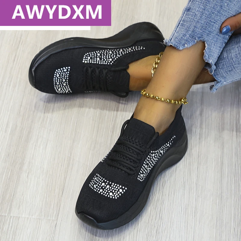 

Стразы сетчатая дышащая повседневная обувь Женская Осенняя Вулканизированная спортивная обувь на платформе прогулочная походная женская ...